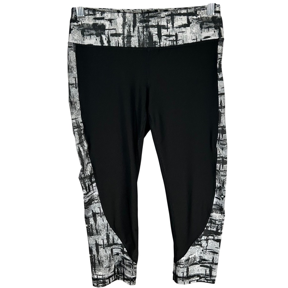 Velocity Womens Black White‎ Abstract Print Capri Athletic Leggings Size Small